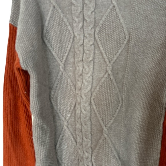 C+D+M Womens M Cream Colorblock Cable Knit Tunic Sweater Turtleneck Long Sleeve - Picture 2 of 3